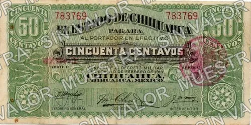 50 centavos, Estado de Chihuahua (M919), M919c1 50c Estado de Chihuahua, anverso