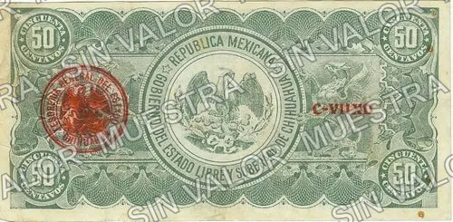 50 centavos, Estado de Chihuahua (M919), M919c1 50c Estado de Chihuahua, reverso