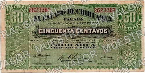 50 centavos, Estado de Chihuahua (M919), M919d 50c Estado de Chihuahua, anverso
