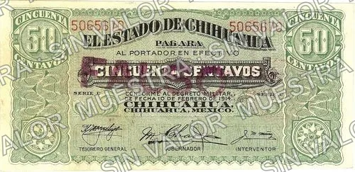 50 centavos, Estado de Chihuahua (M919), M919d 50c Estado de Chihuahua, anverso
