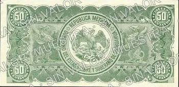 50 centavos, Estado de Chihuahua (M919), M919j 50c Estado de Chihuahua 'SAMPLE', reverso