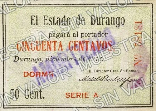 50 centavos, Estado de Durango (M1483), M1483a 50c Estado de Durango, anverso