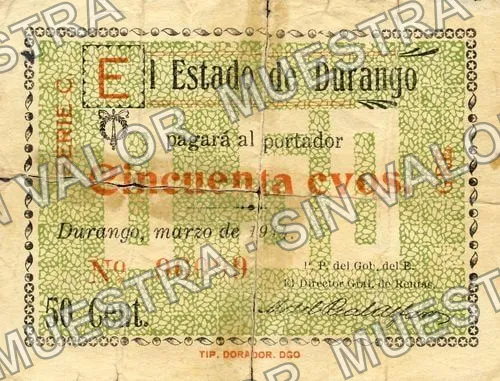 50 centavos, Estado de Durango (M1494), M1494 50c Estado de Durango, anverso