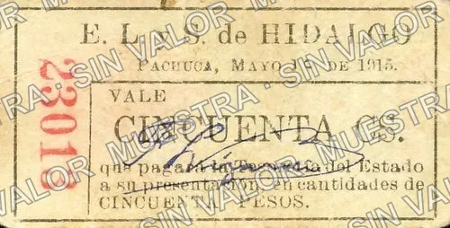 50 centavos, Estado de Hidalgo on cream (M2073), M2073 50c Estado de Hidalgo on cream, anverso