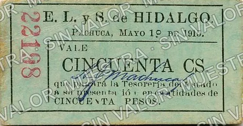 50 centavos, Estado de Hidalgo on cream (M2073), M2073 50c Estado de Hidalgo on cream, anverso
