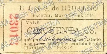 50 centavos, Estado de Hidalgo on cream (M2073), M2073 50c Estado de Hidalgo on cream, anverso