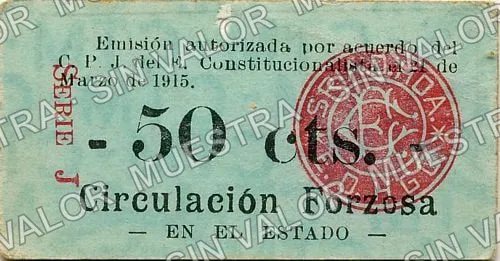 50 centavos, Estado de Hidalgo on cream (M2073), M2073 50c Estado de Hidalgo on cream, reverso