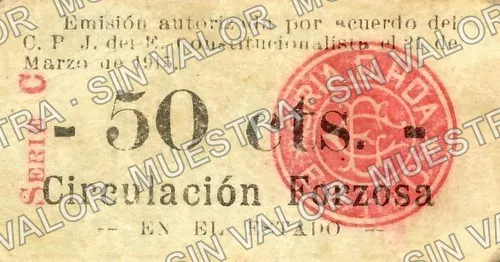 50 centavos, Estado de Hidalgo on cream (M2073), M2073 50c Estado de Hidalgo on cream, reverso