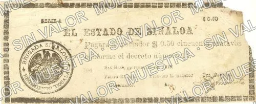 50 centavos, Estado de Sinaloa (M3741), M3741 50c Estado de Sinaloa, anverso