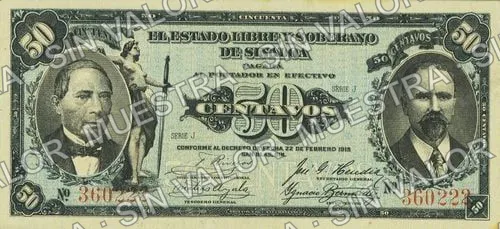 50 centavos, Estado de Sinaloa (M3782), anverso (M3782 50c Estado de Sinaloa)