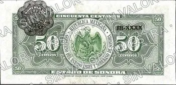 50 centavos, Estado de Sonora (M3820), reverso