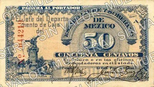50 centavos, Estado Libre y Soberano de México (M2810), M2810 50c Estado Libre y Soberano de México, anverso