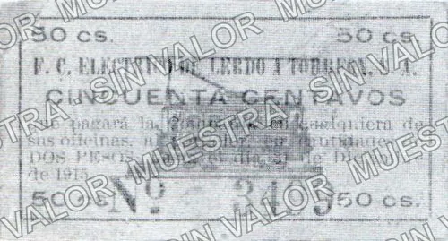 50 centavos, F. C. Elécrico de Lerdo a Torreón (M1562), anverso
