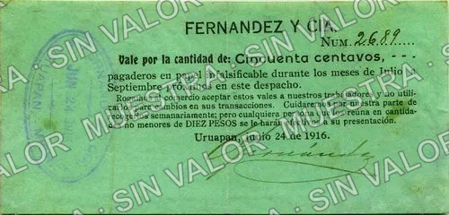 50 centavos, Fernández y Cía (M3105), anverso