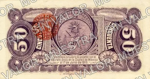 50 centavos, Gobierno Convencionista de México (M2806), reverso (M2806b 50c Gobierno Convencionista de México)