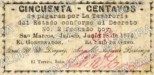 50 centavos, Gobierno del Estado (M2342), reverso