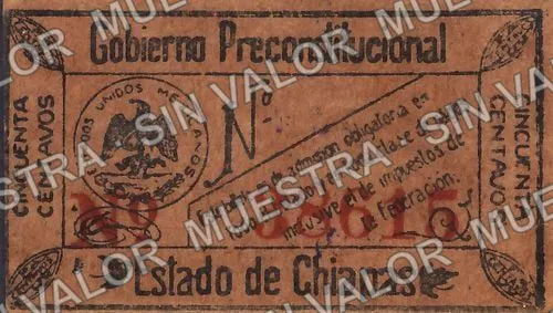 50 centavos, Gobierno Preconstitucional (M874), M874b 50c Gobierno Preconstitucional, anverso