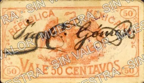50 centavos, Gobierno Provisional de Michoacán (M2923), M2923a 50c Gobierno Provisional de Michoacán, anverso