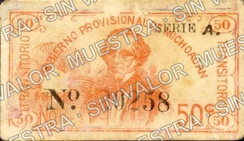 50 centavos, Gobierno Provisional de Michoacán (M2923), M2923a 50c Gobierno Provisional de Michoacán, anverso