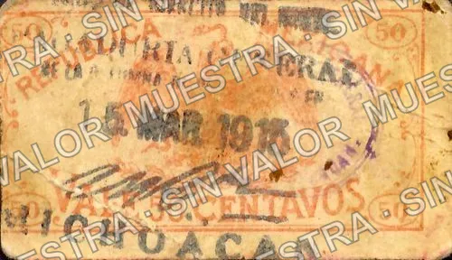 50 centavos, Gobierno Provisional de Michoacán (M2923), anverso (M2923c 50c Gobierno Provisional de Michoacán)