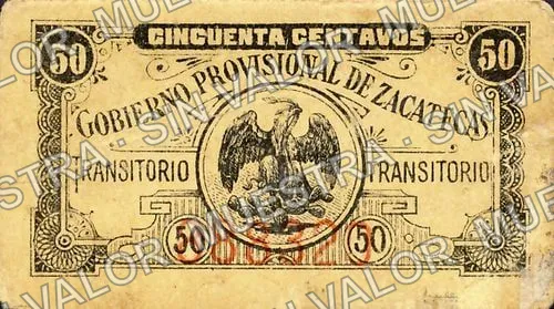 50 centavos, Gobierno Provisional de Zacatecas (M4195), M4195 50c Gobierno Provisional de Zacatecas, anverso