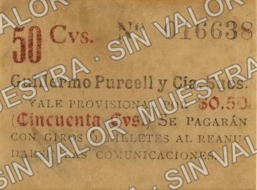 50 centavos, Guillermo Purcell y Cía. Sucs (M1154), anverso