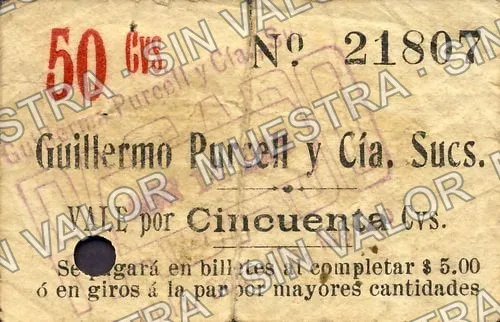 50 centavos, Guillermo Purcell y Cía. Sucs (M1154), anverso (M1154 50c Guillermo Purcell y Cía. Sucs.)
