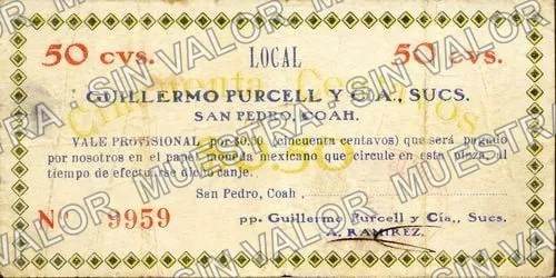 50 centavos, Guillermo Purcell y Cía. Sucs (M1154), anverso (M1154 50c Guillermo Purcell y Cía. Sucs. LOCAL)