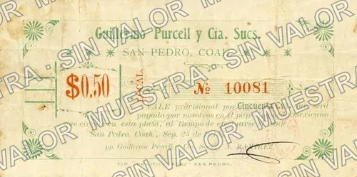 50 centavos, Guillermo Purcell y Cía. Sucs (M1156), anverso