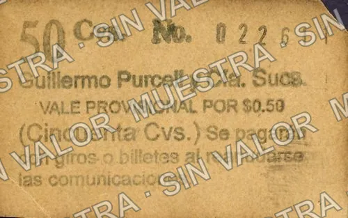 50 centavos, Guillermo Purcell y Cía. Sucs (M1157), anverso