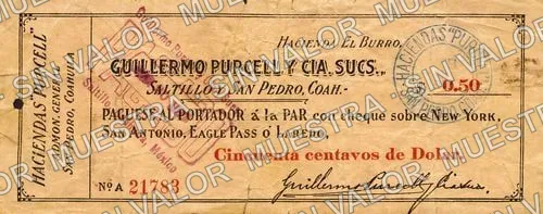 50 centavos, Guillermo Purcell y Cía. Sucs (M1167), anverso