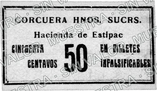 50 centavos, Hacienda de Estipac (M2776), M2776 50c Hacienda de Estipac, anverso