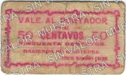 50 centavos, Hacienda de Quiotepec (M3478), M3478 50c Hacienda de Quiotepec, anverso