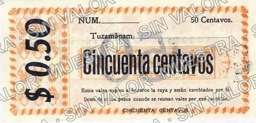 50 centavos, Hacienda de Tuzamapam (M4098), anverso