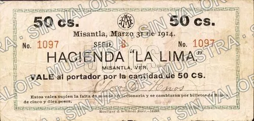 50 centavos, Hacienda "La Lima" (M4033), anverso