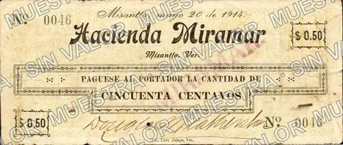 50 centavos, Hacienda Miramar (M4042), M4042a 50c Hacienda Miramar, anverso