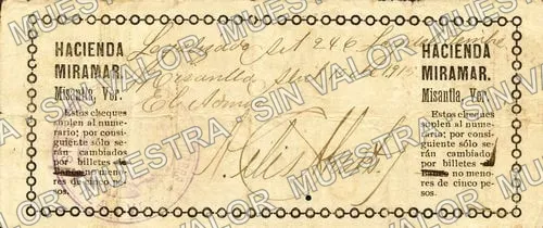 50 centavos, Hacienda Miramar (M4042), M4042a 50c Hacienda Miramar, reverso