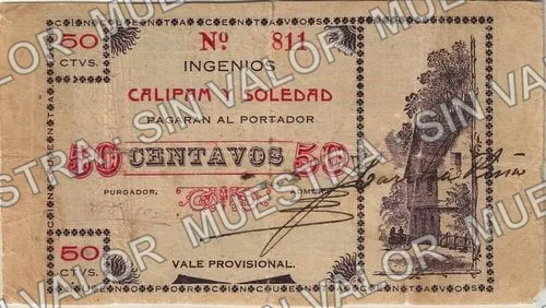 50 centavos, Ingenios Calipam y Soledad (M3568), M3568 50c Ingenios Calipam y Soledad, anverso