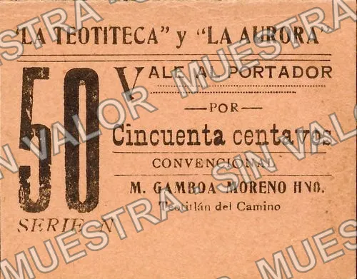 50 centavos, “La Teotiteca” y “La Aurora” (M3491), M3491 50c “La Teotiteca” y “La Aurora”, anverso