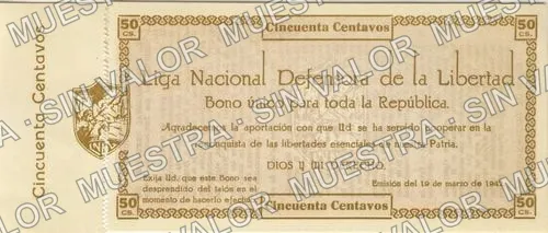 50 centavos, Liga Nacional Defensora de la Libertad Religiosa (M4379), M4379 50c Liga Nacional Defensora de la Libertad Religiosa, anverso