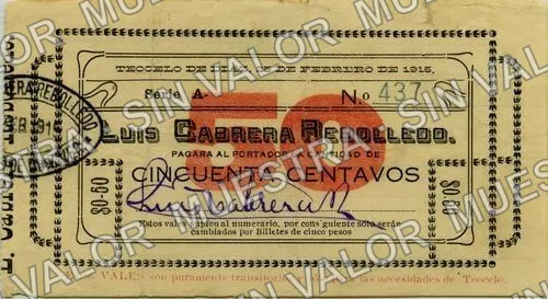 50 centavos, Luis Cabrera Rebolledo Series A (M4091), M4091 50c Luis Cabrera Rebolledo Series A, anverso