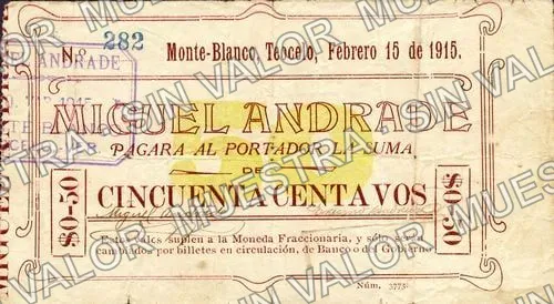 50 centavos, Miguel Andrade (M4052), anverso