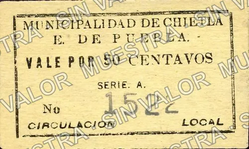 50 centavos, Municipalid de Chietla (M3540), anverso