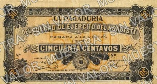 50 centavos, Pagaduría del Cuerpo de Ejército del Noroeste (M2261), anverso