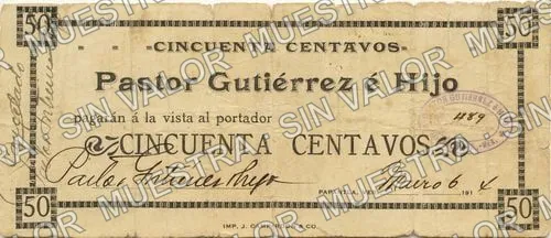 50 centavos, Pastor Gutiérrez é Hijo (M4072), M4072 50c Pastor Gutiérrez é Hijo, anverso
