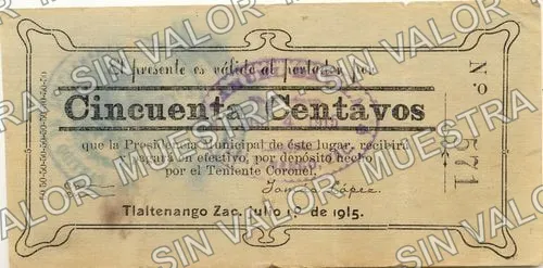 50 centavos, Presidencia Municipal, Tlaltenango (M4199), anverso