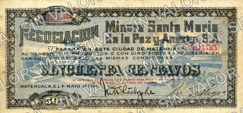 50 centavos, Santa María de la Paz (M3675), anverso