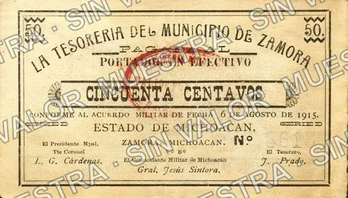 50 centavos, Tesorería del Municipio (M2947), M2947 50c Tesorería del Municipio, anverso