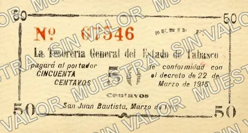 50 centavos, Tesorería General, Series A (M3883), anverso (M3883 50c Tesorería General, Series F)