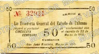 50 centavos, Tesorería General, Series A (M3883), anverso (M3883 50c Tesorería General, Series F, italic No.)